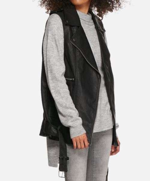 LADIES SLEEVELESS PU BIKER JACKET - ONLY (UK10)