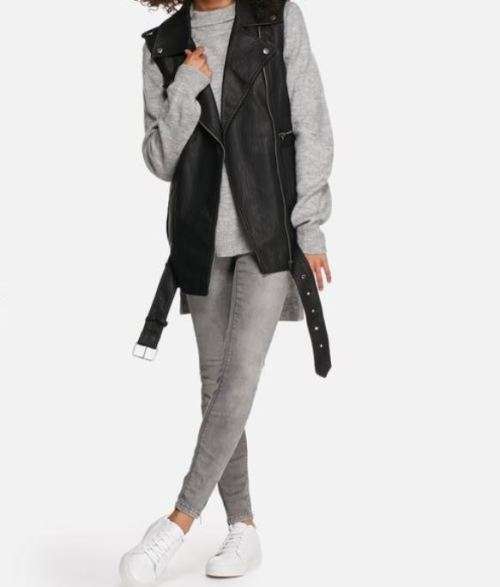 LADIES SLEEVELESS PU BIKER JACKET - ONLY (UK10)
