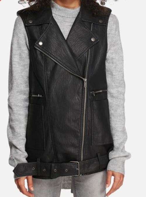 LADIES SLEEVELESS PU BIKER JACKET - ONLY (UK10)
