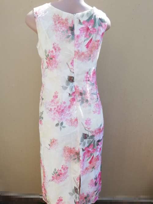 CREAM & PINK FLORAL CHIFFON DRESS - DAWN JOY (6)