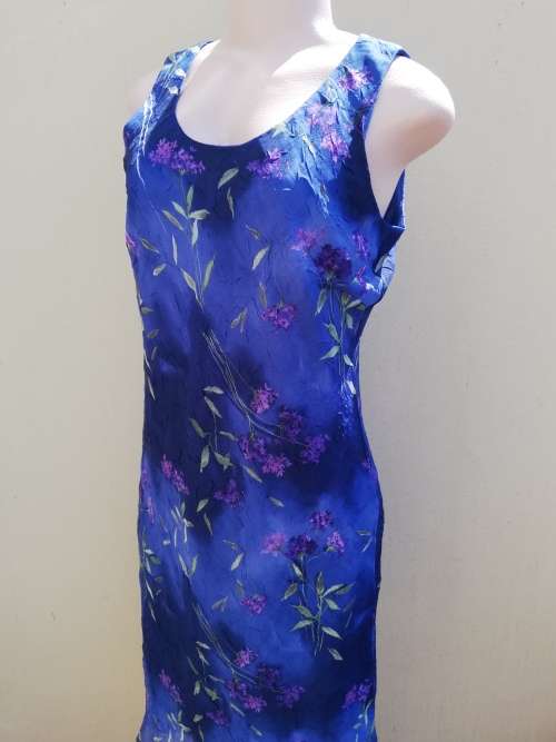 BLUE FLORAL CHIFFON DRESS (8) FULLY LINED