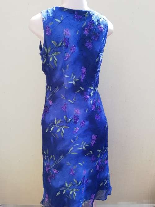 BLUE FLORAL CHIFFON DRESS (8) FULLY LINED