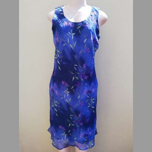 BLUE FLORAL CHIFFON DRESS (8) FULLY LINED