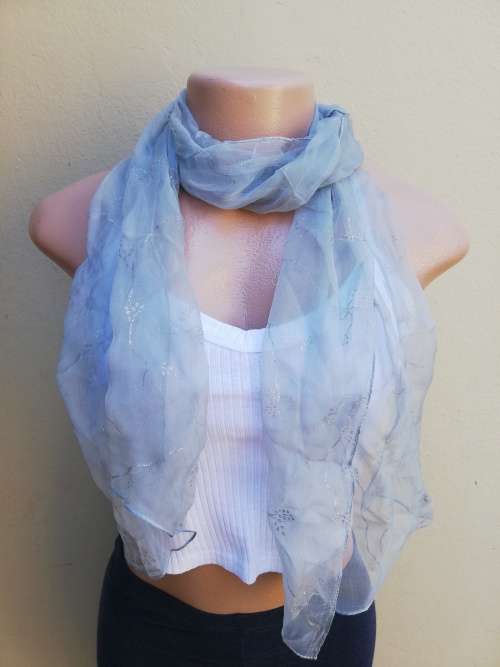 LADIES SCARF - GREY WITH SILVER BRANCHES (CHIFFON)