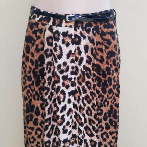 LEOPARD PRINT MAXI SKIRT WITH BELT - BROWN (36)