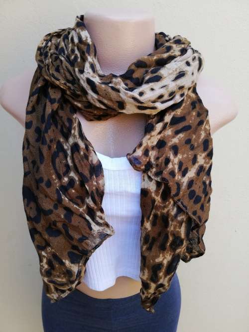 LADIES SCARF - LEOPARD PRINT BROWN and BLACK