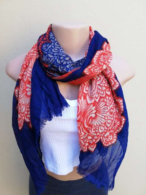 LADIES SCARF - NAVY and RED PATTERN