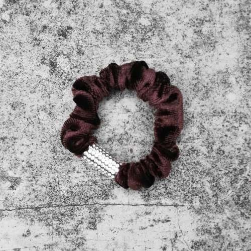 SCRUNCHIE WITH DIAMANTE - BROWN VELVET (MINI)