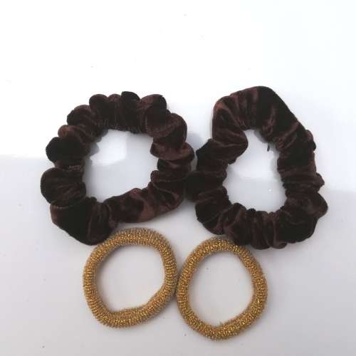 PACK OF 4 HAIR ACCESSORIES - BROWN VELVET and GOLD