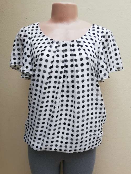 WHITE CHIFFON TOP WITH BLACK POLKA DOTS (10) - MERIEN HALL (EDGARS)