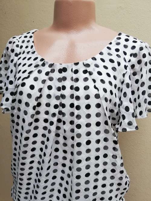 WHITE CHIFFON TOP WITH BLACK POLKA DOTS (10) - MERIEN HALL (EDGARS)