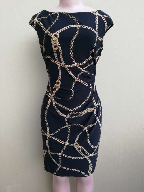 BLACK DRESS WITH GOLD PRINT - SMALL