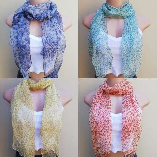 PACK OF 4 CHIFFON SCARVES - ANIMAL PRINTS