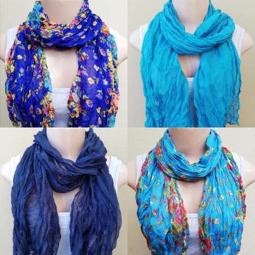 PACK OF 4 SCARVES - DIFFERENT BLUES