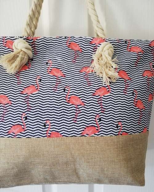 CANVAS BEACH BAG - FLAMINGO STRIPES 45CM x 32CM