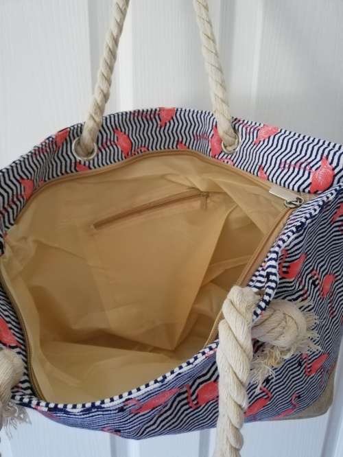 CANVAS BEACH BAG - FLAMINGO STRIPES 45CM x 32CM