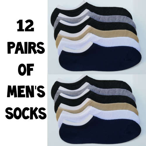 MENS HIDDEN SNEAKER SOCKS - 12 PAIRS
