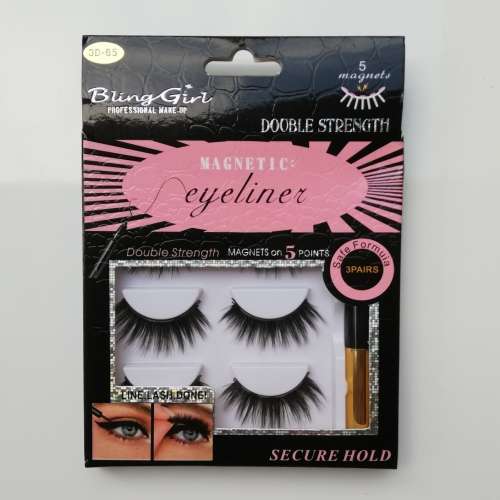 EYELASHES WITH MAGNETIC EYELINER (3 PAIRS IN BOX) 3D 65