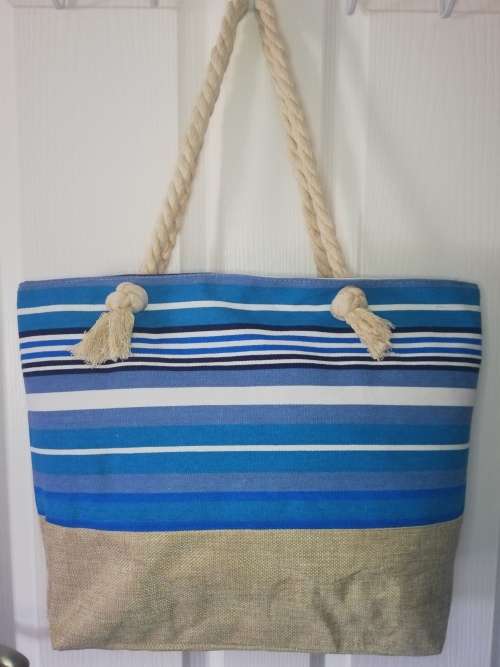 CANVAS BEACH BAG - BLUE STRIPES 45CM x 32CM