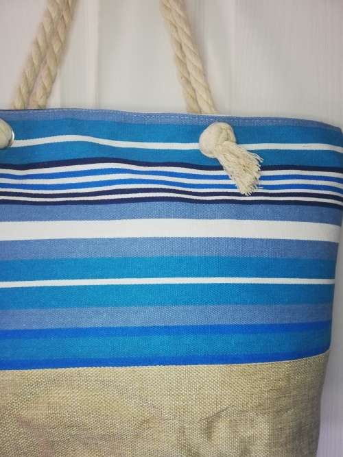 CANVAS BEACH BAG - BLUE STRIPES 45CM x 32CM