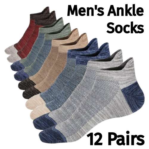 MENS REINFORCED ANKLE SOCKS - 12 PAIRS MOTTEE ZCONIA