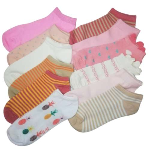 LADIES ANKLE SOCKS - 12 PAIRS MIXED