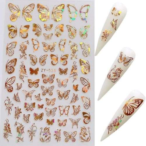 NAIL STICKERS BUTTERFLY GOLD ZY036