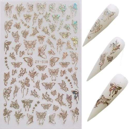 NAIL STICKERS BUTTERFLY SILVER ZY038