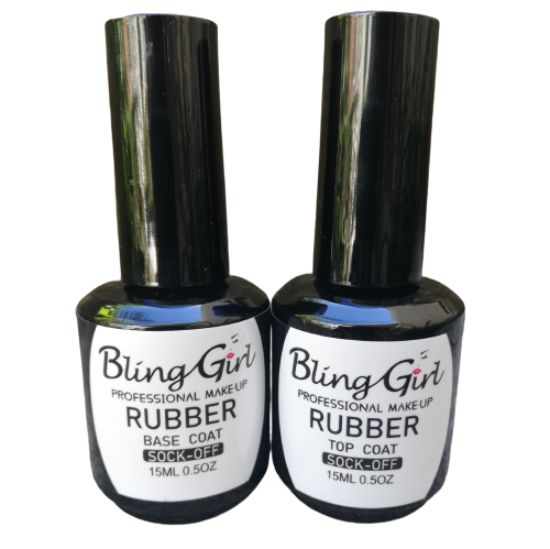 RUBBER BASE AND TOP COAT COMBO (2 x 15ml) - UV Gel Soak Off (Clear)
