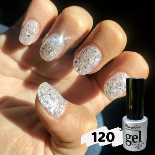 UV Soak Off Gel Color 10ml - CLEAR SILVER GLITTER 120
