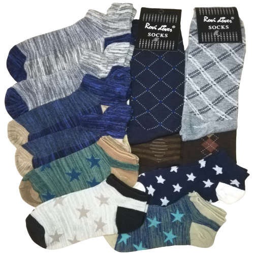 MENS SOCKS - 12 PAIRS (4 MIDCALF . 4 MOTTEE ZCONIA . 4 ANKLE)