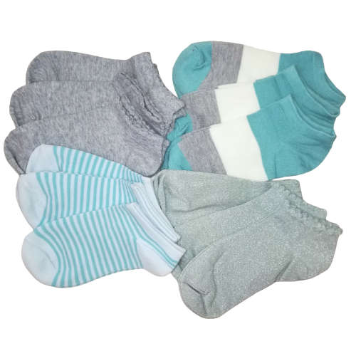 LADIES ANKLE SOCKS - 12 PAIRS MIXED AQUA