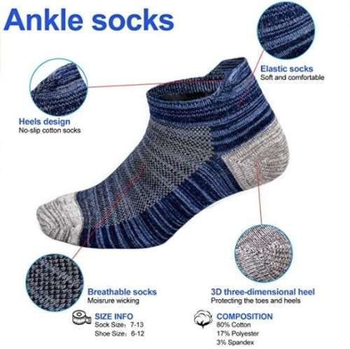 MENS REINFORCED  MOTTEE ZCONIA ANKLE SOCKS (1 PAIR GREY BLUE)