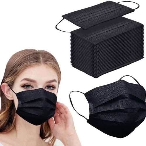 50 DISPOSABLE BLACK FACE MASKS - FACEMASKS