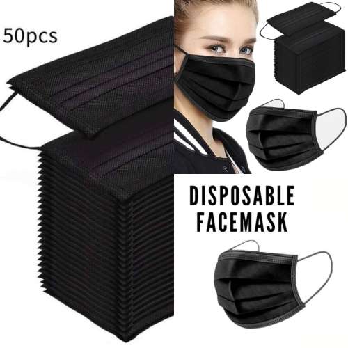 50 DISPOSABLE BLACK FACE MASKS - FACEMASKS