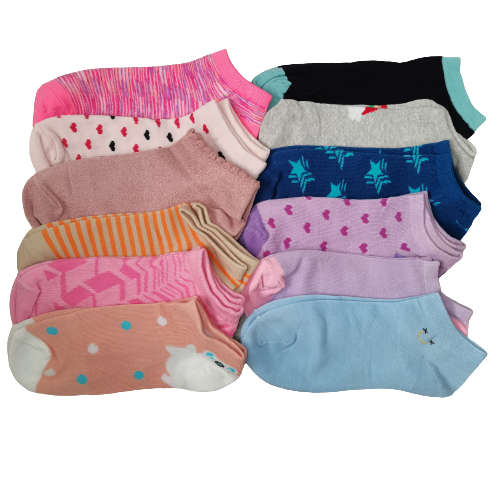 LADIES ANKLE SOCKS - 12 PAIRS MIXED