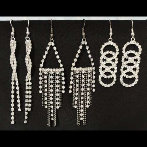 3 PAIRS OF DIAMANTE EARRINGS - NEW