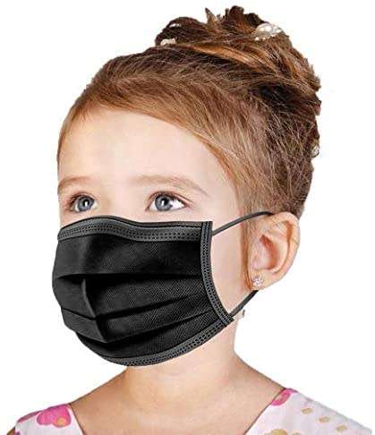 50 DISPOSABLE BLACK CHILD FACE MASKS - FACEMASKS