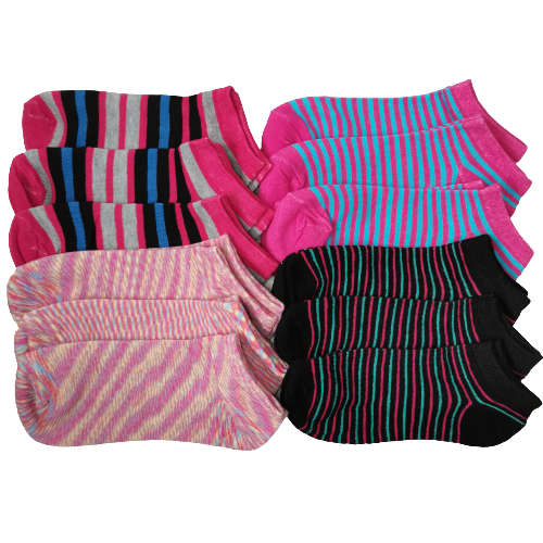 LADIES ANKLE SOCKS - 12 PAIRS MIXED