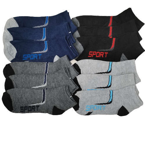 MENS ANKLE SPORT SOCKS - 12 PAIRS MIXED