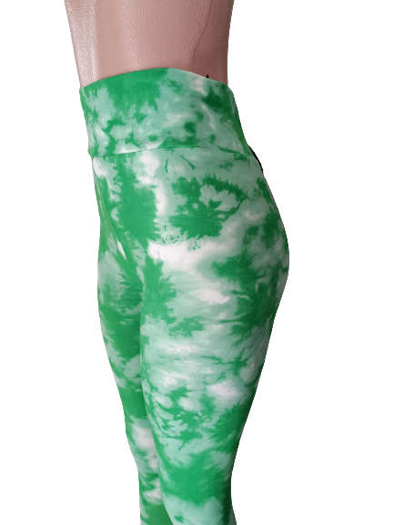 LADIES TIE DYE HIGH WAISTED LEGGINGS - L/XL GREEN