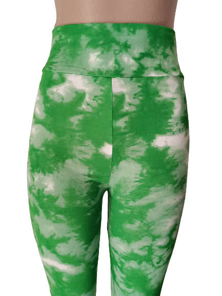 LADIES TIE DYE HIGH WAISTED LEGGINGS - L/XL GREEN