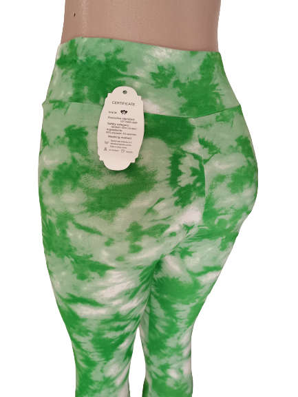 LADIES TIE DYE HIGH WAISTED LEGGINGS - L/XL GREEN