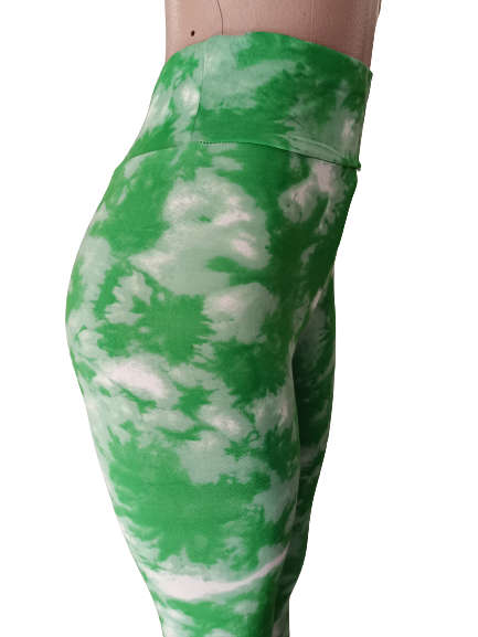 LADIES TIE DYE HIGH WAISTED LEGGINGS - L/XL GREEN