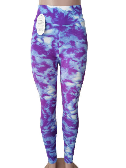 LADIES TIE DYE HIGH WAISTED LEGGINGS - M/L PURPLE