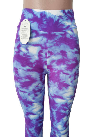 LADIES TIE DYE HIGH WAISTED LEGGINGS - M/L PURPLE