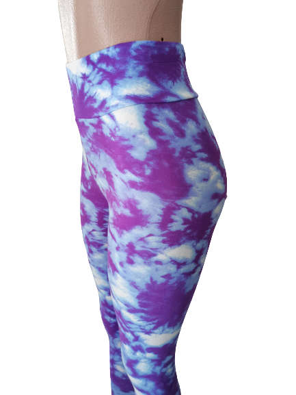 LADIES TIE DYE HIGH WAISTED LEGGINGS - M/L PURPLE