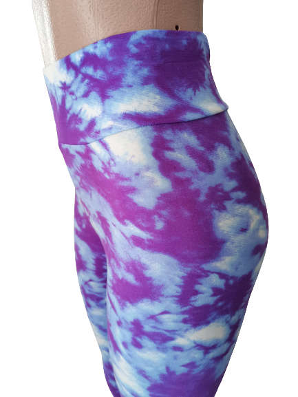 LADIES TIE DYE HIGH WAISTED LEGGINGS - M/L PURPLE