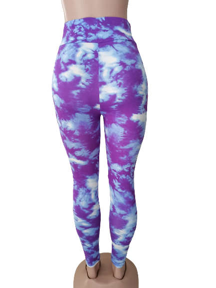 LADIES TIE DYE HIGH WAISTED LEGGINGS - M/L PURPLE