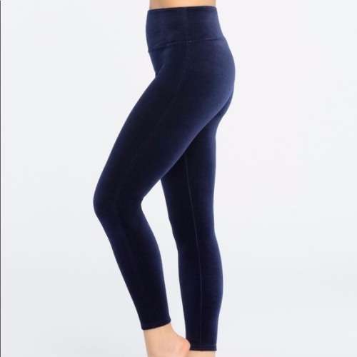 LADIES NAVY BLUE VELVET LEGGINGS - S/M
